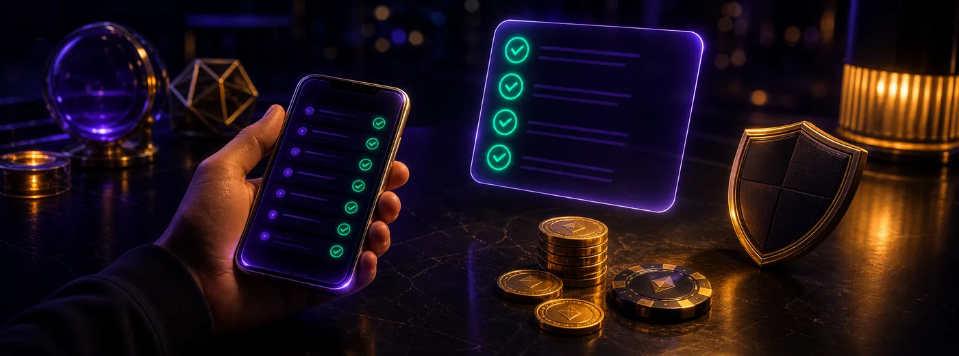 Spieler prüft die Bedingungen einer Aktion auf dem Smartphone-Bildschirm