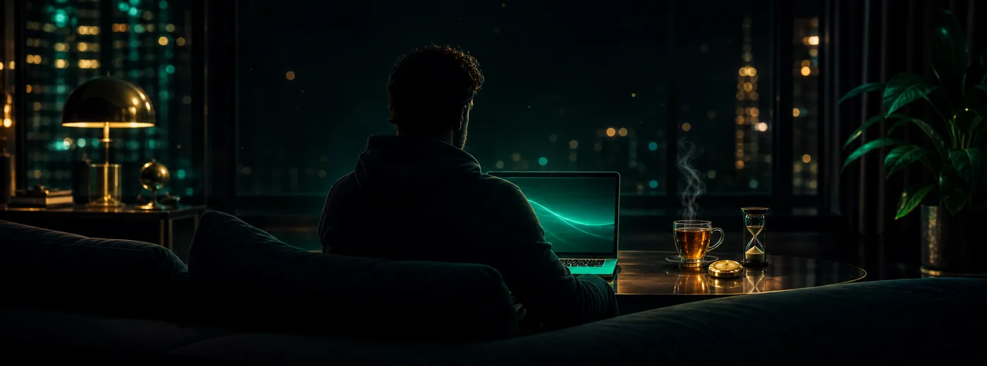 Ruhiger Abend mit einem Laptop, Spieler behält seine Spielzeit im Griff